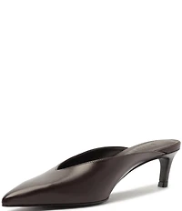 Schutz Loren Mid Leather Pointed Toe Kitten Heel Dress Mules