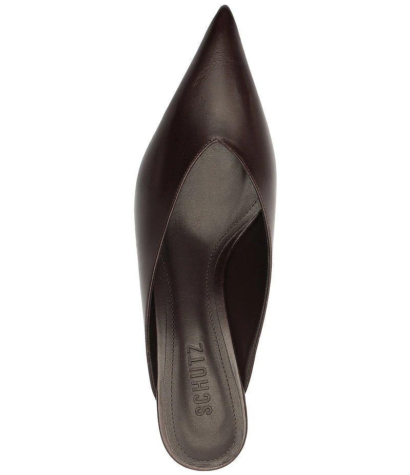 Schutz Loren Mid Leather Pointed Toe Kitten Heel Dress Mules