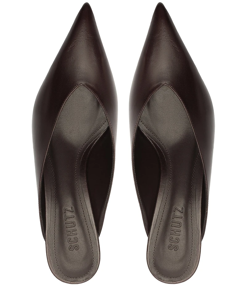 Schutz Loren Mid Leather Pointed Toe Kitten Heel Dress Mules