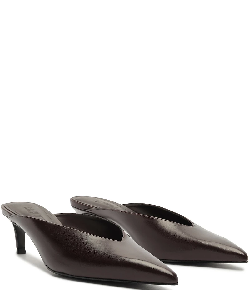 Schutz Loren Mid Leather Pointed Toe Kitten Heel Dress Mules