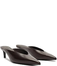 Schutz Loren Mid Leather Pointed Toe Kitten Heel Dress Mules