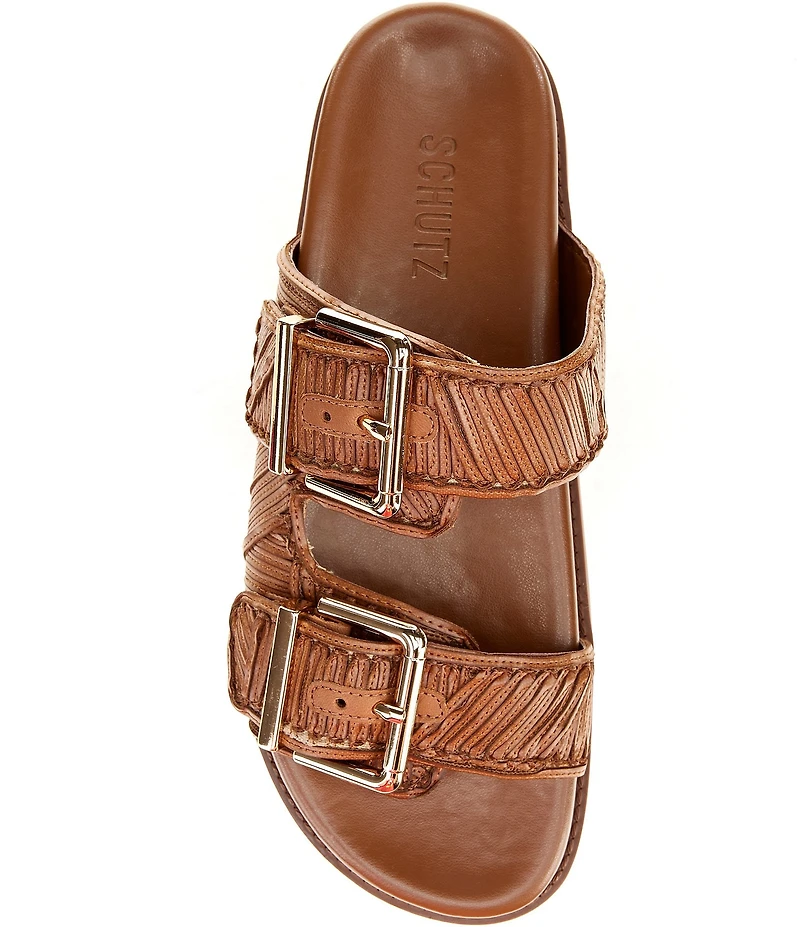 Schutz Lupita Buckle Sporty Leather Slide Sandals