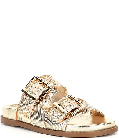 Schutz Lupita Buckle Sporty Leather Slide Sandals
