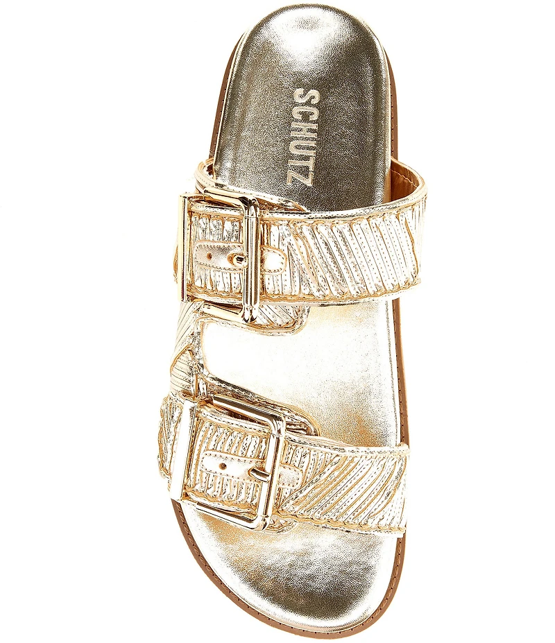 Schutz Lupita Buckle Sporty Leather Slide Sandals