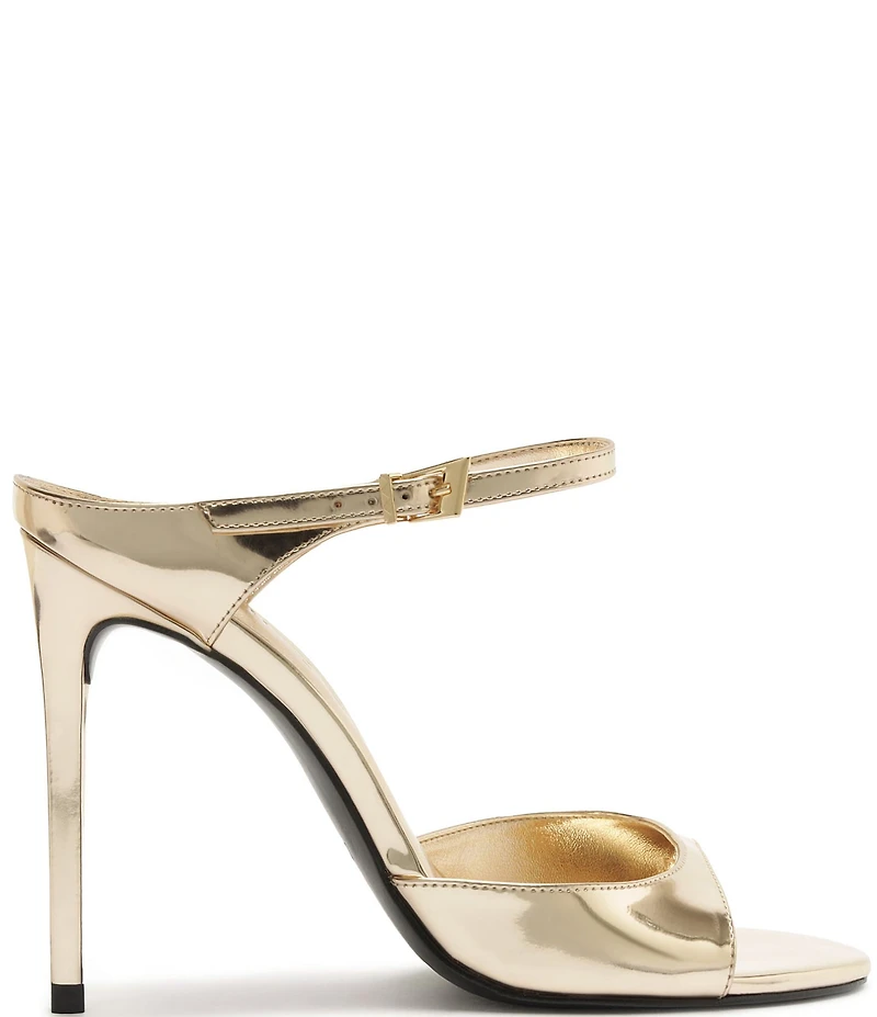 Schutz Lyra Slip On Metallic Stiletto Dress Sandals
