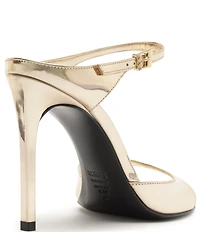 Schutz Lyra Slip On Metallic Stiletto Dress Sandals