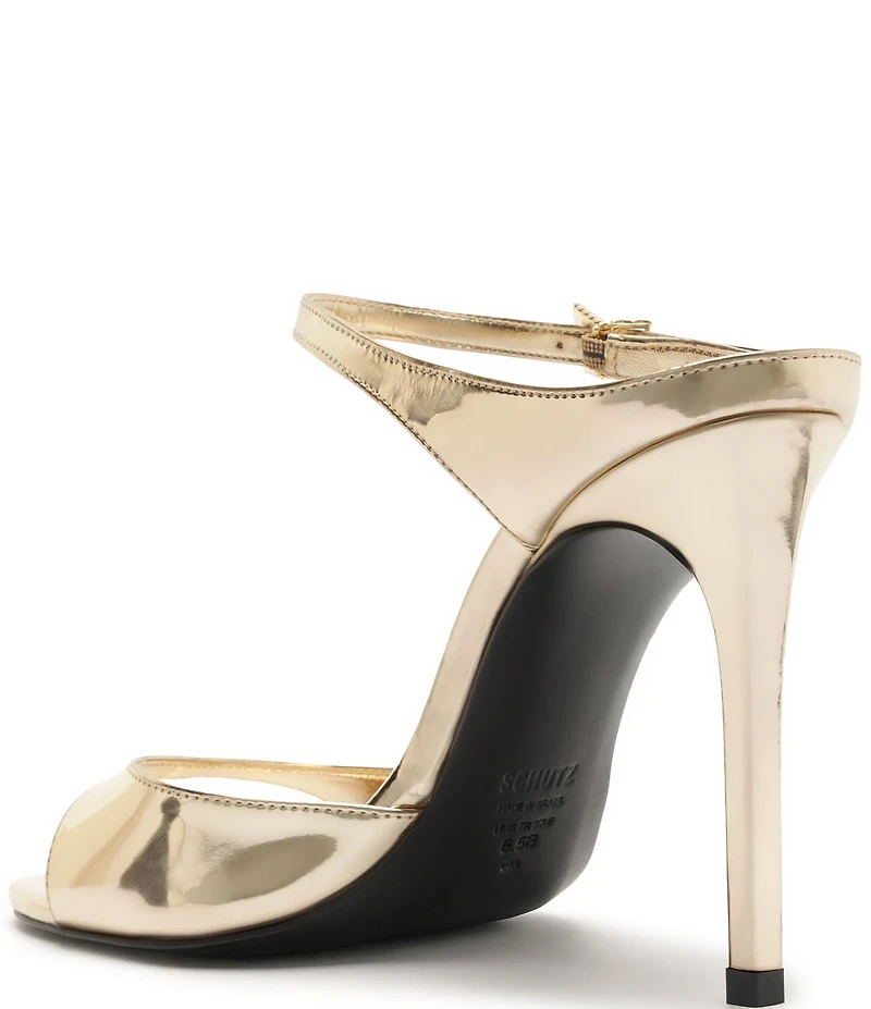 Schutz Lyra Slip On Metallic Stiletto Dress Sandals