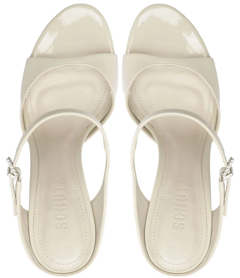 Schutz Lyra Slip On Patent Leather Stiletto Dress Sandals