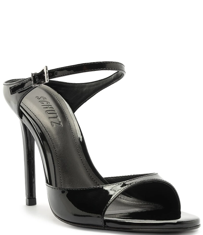 Schutz Lyra Slip On Patent Leather Stiletto Dress Sandals