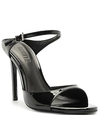 Schutz Lyra Slip On Patent Leather Stiletto Dress Sandals