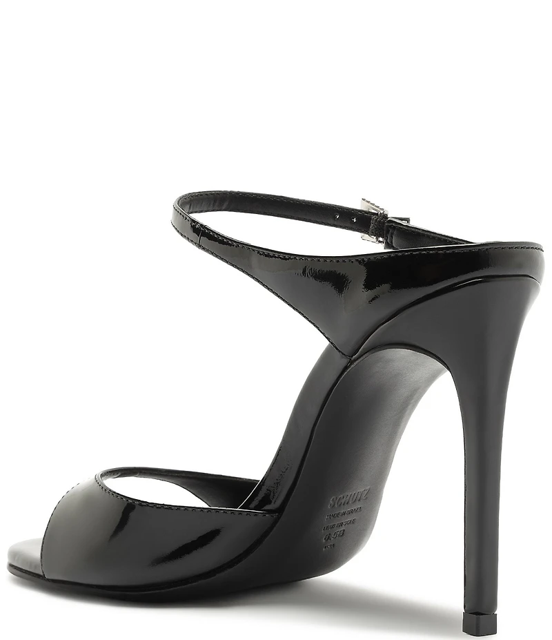 Schutz Lyra Slip On Patent Leather Stiletto Dress Sandals
