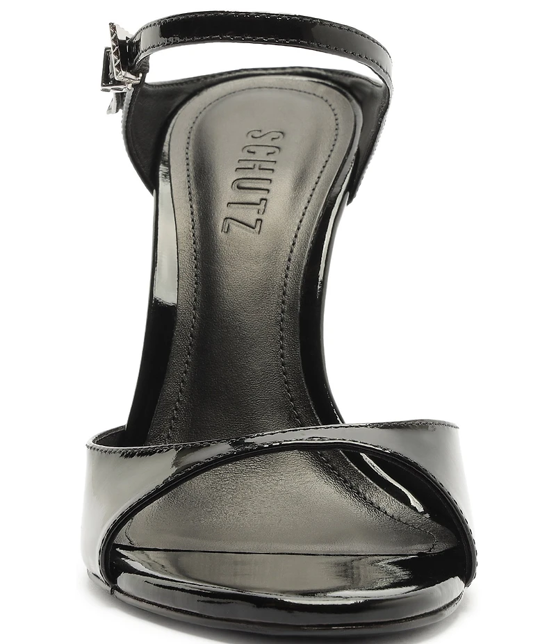 Schutz Lyra Slip On Patent Leather Stiletto Dress Sandals