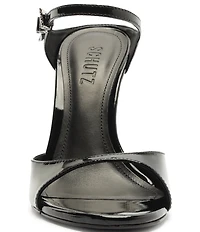 Schutz Lyra Slip On Patent Leather Stiletto Dress Sandals