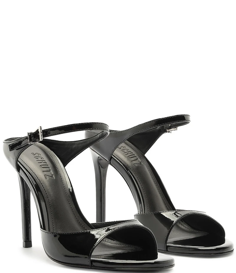 Schutz Lyra Slip On Patent Leather Stiletto Dress Sandals