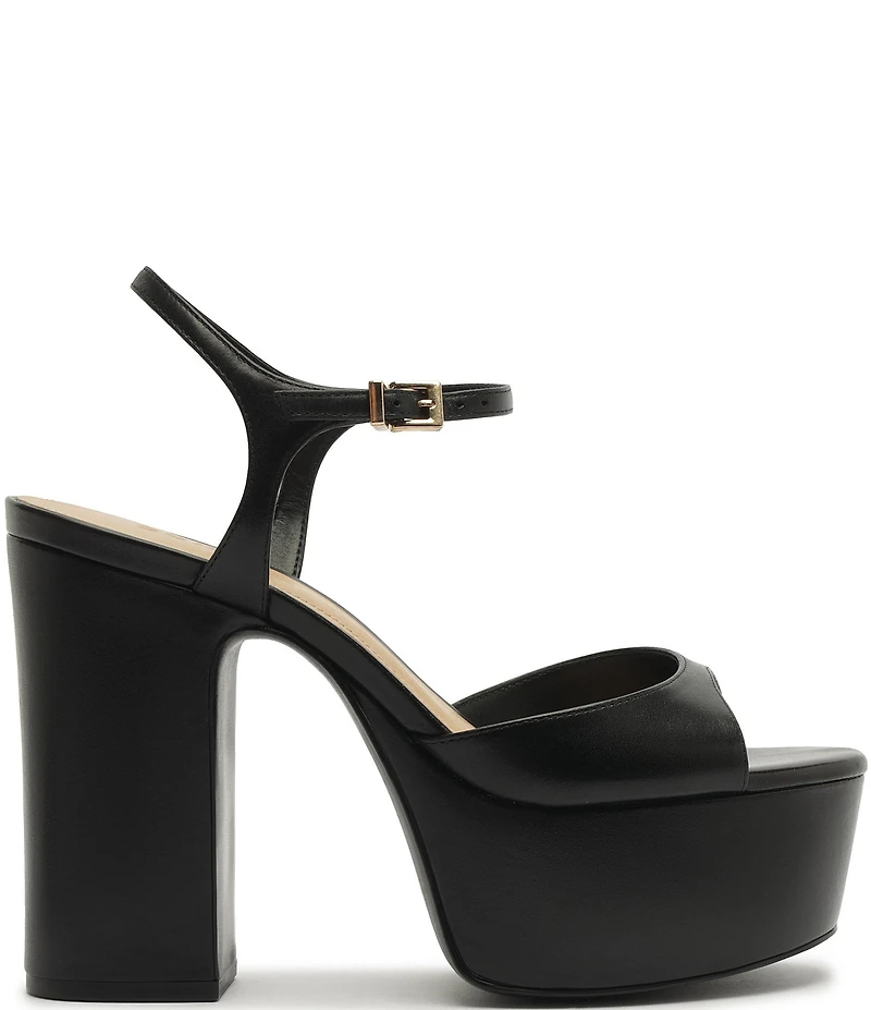 Schutz Lys Leather Ankle Wrap Platform Block Heel Sandals