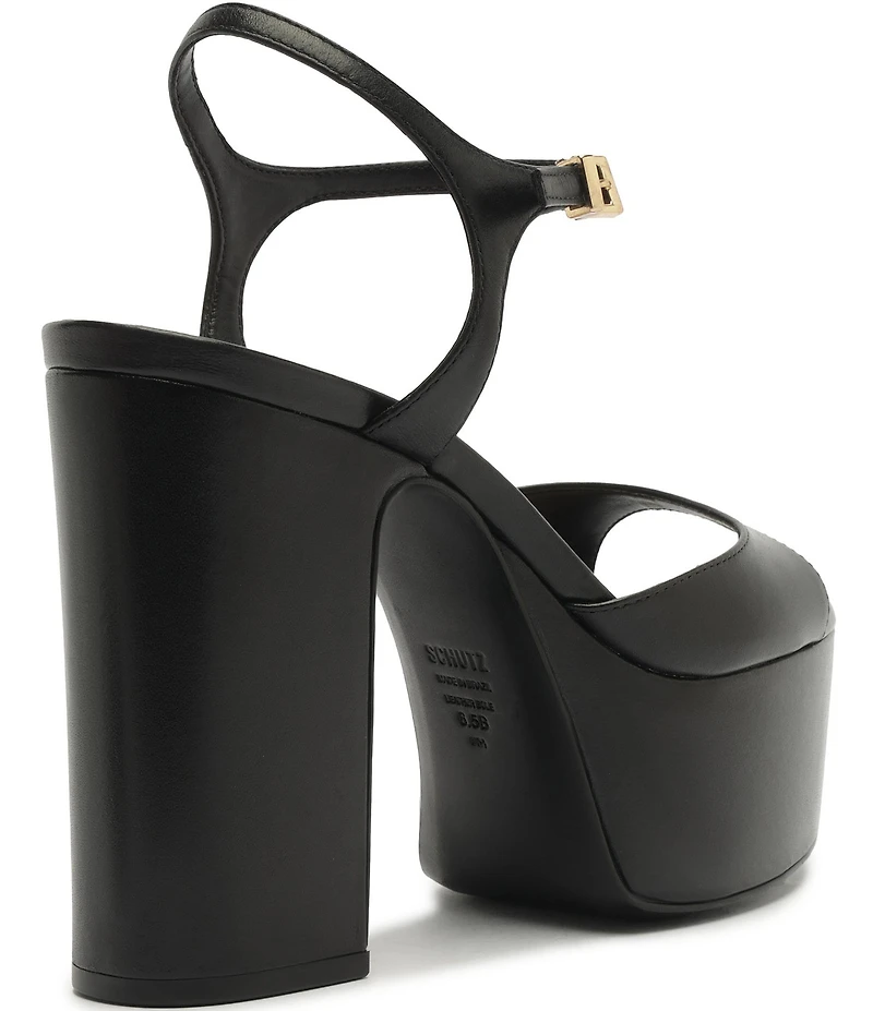 Schutz Lys Leather Ankle Wrap Platform Block Heel Sandals