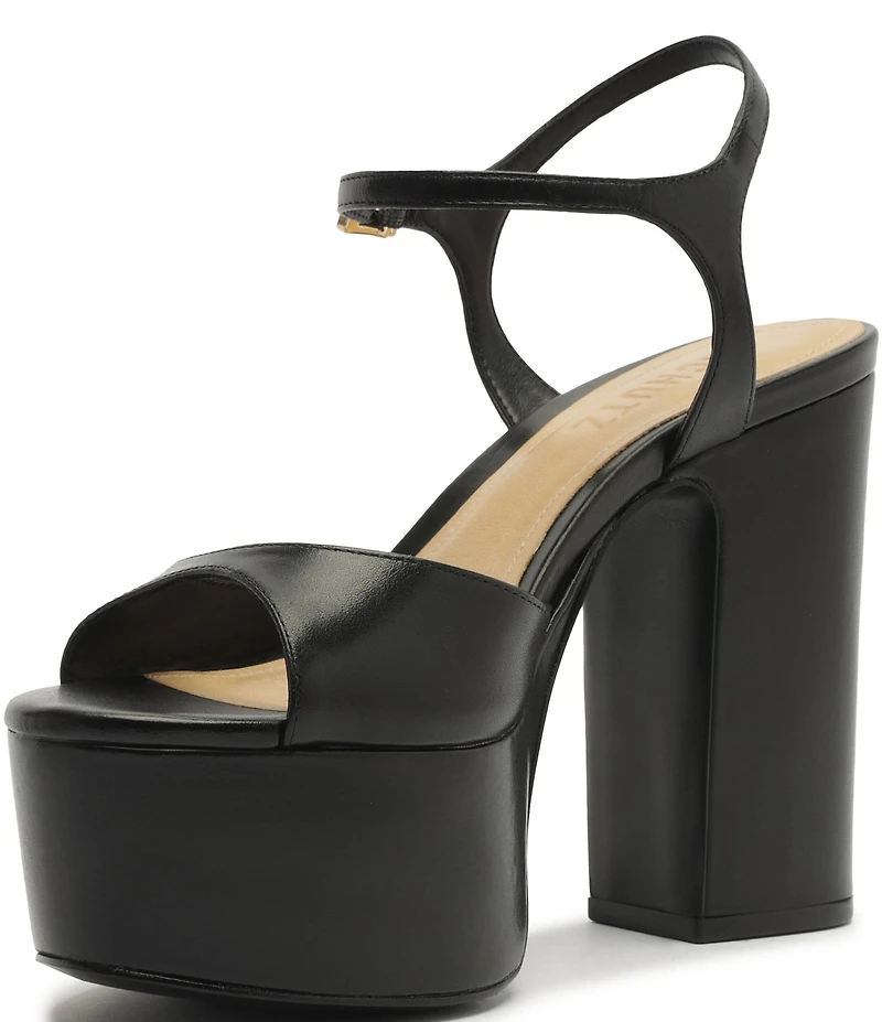 Schutz Lys Leather Ankle Wrap Platform Block Heel Sandals