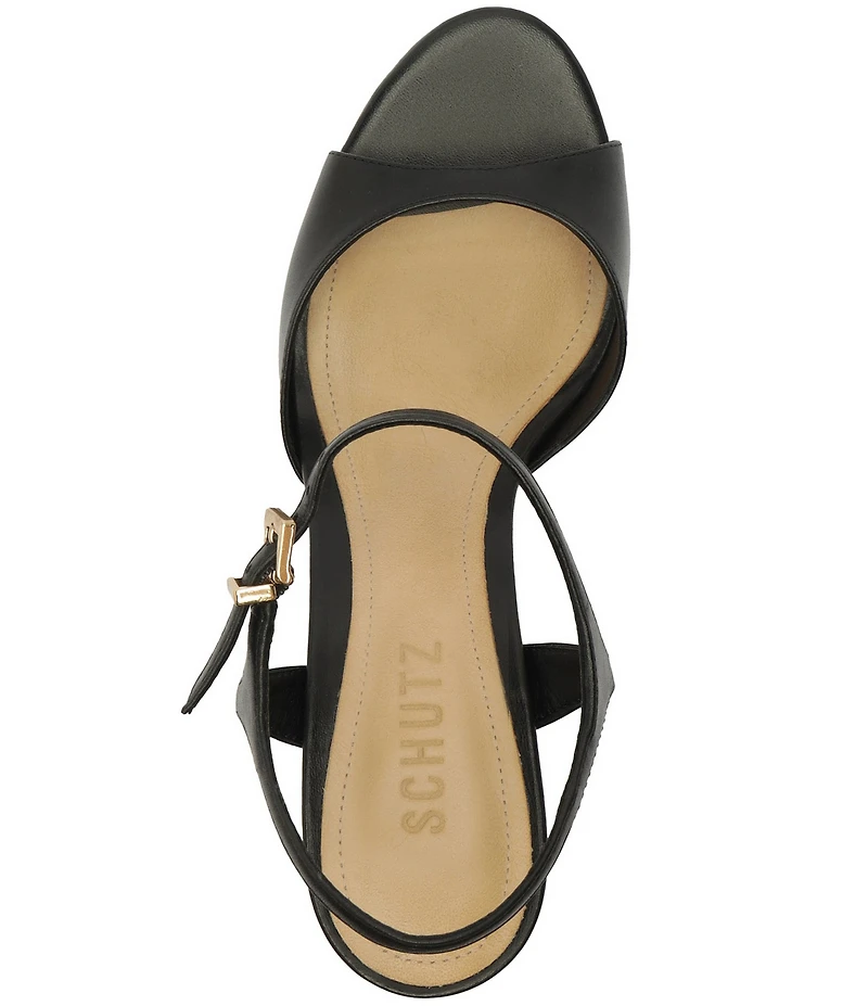 Schutz Lys Leather Ankle Wrap Platform Block Heel Sandals