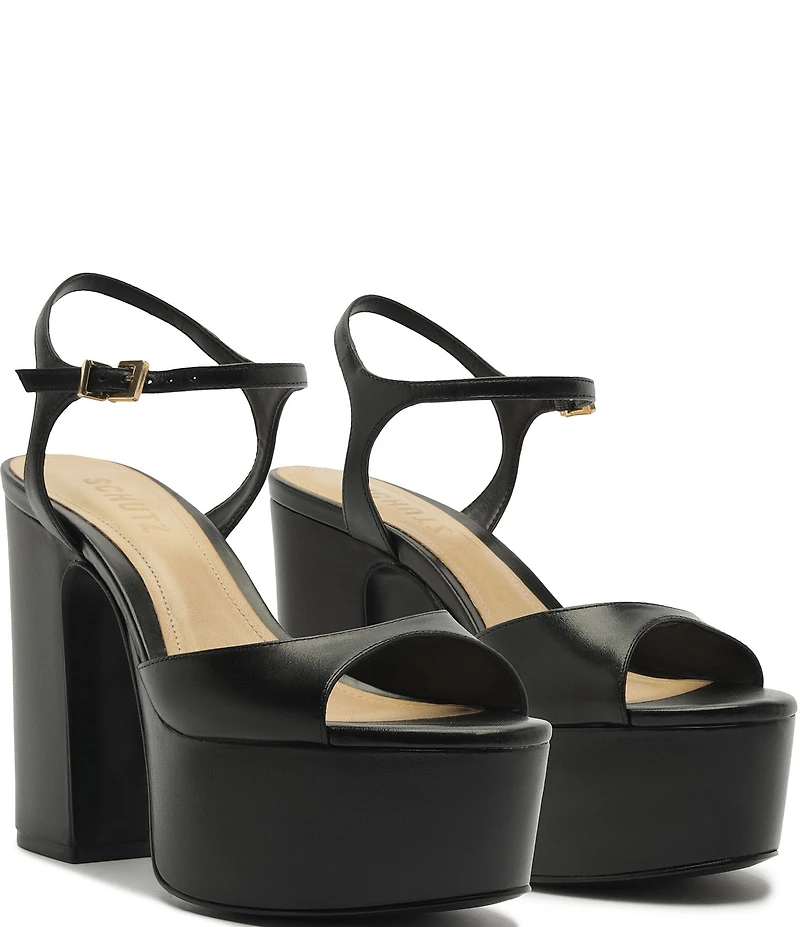 Schutz Lys Leather Ankle Wrap Platform Block Heel Sandals