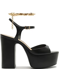 Schutz Lys Leather Ankle Wrap Chain Detail Platform Block Heel Sandals