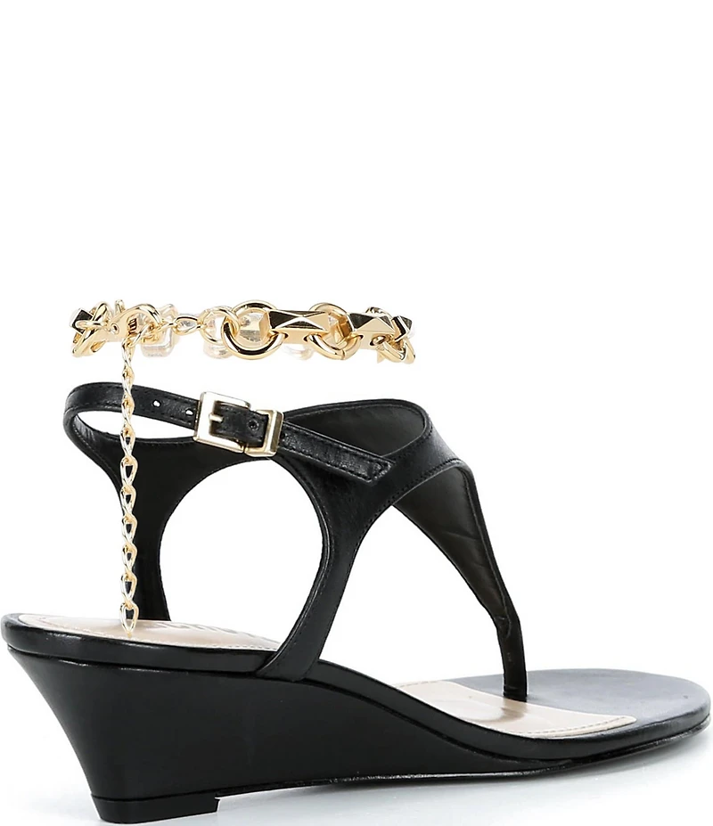 Schutz Lys Wedge Leather Ankle Chain Slingback Thong Sandals