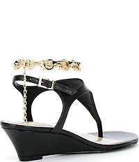 Schutz Lys Wedge Leather Ankle Chain Slingback Thong Sandals