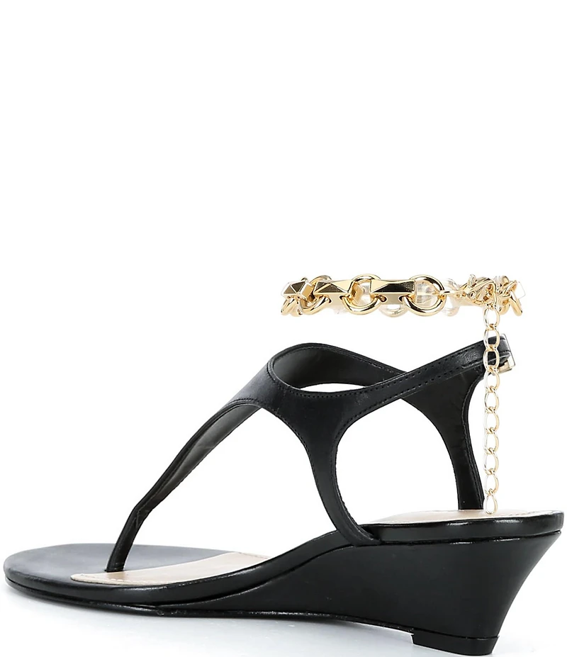 Schutz Lys Wedge Leather Ankle Chain Slingback Thong Sandals