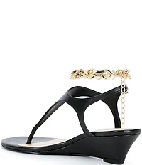 Schutz Lys Wedge Leather Ankle Chain Slingback Thong Sandals