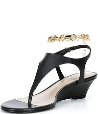 Schutz Lys Wedge Leather Ankle Chain Slingback Thong Sandals