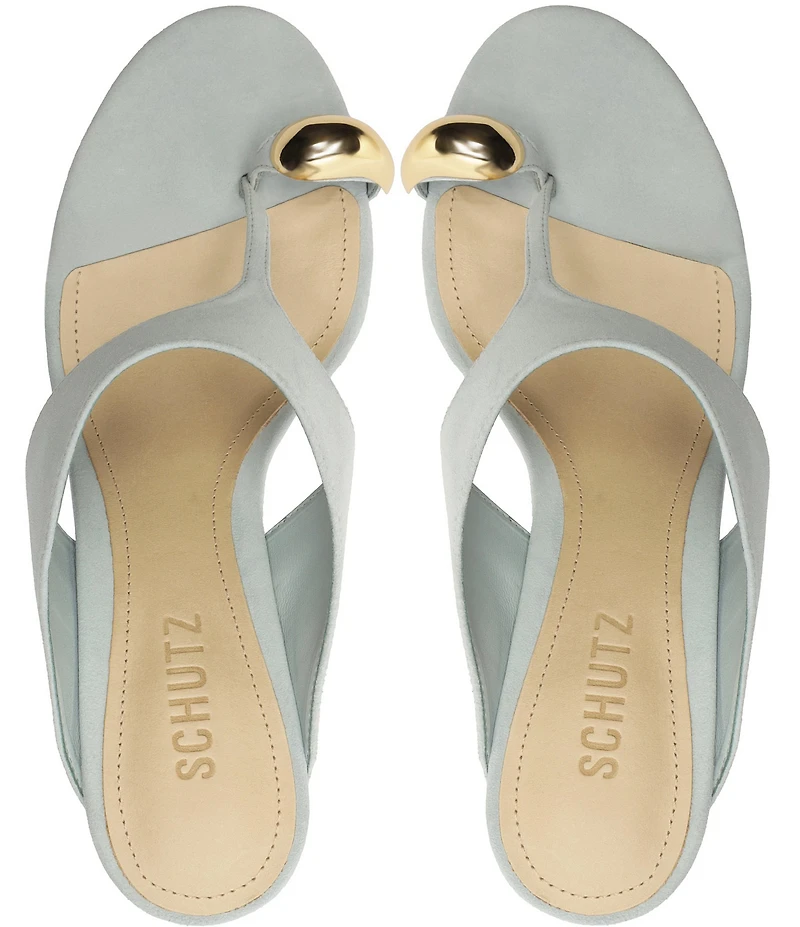 Schutz Maisie Nubuck Suede Toe Ring Hardware Dress Sandals
