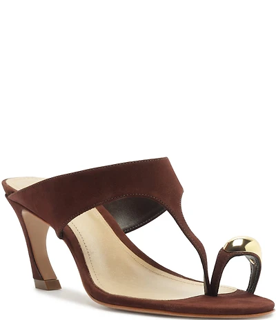 Schutz Maisie Nubuck Suede Toe Ring Hardware Dress Sandals