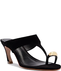 Schutz Maisie Nubuck Suede Toe Ring Hardware Dress Sandals