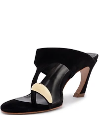 Schutz Maisie Nubuck Suede Toe Ring Hardware Dress Sandals