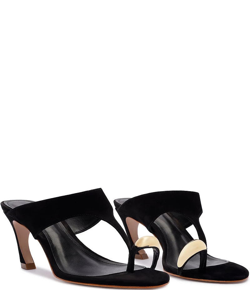 Schutz Maisie Nubuck Suede Toe Ring Hardware Dress Sandals