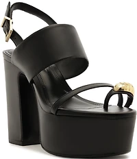 Schutz Mandy Leather Toe Ring Hardware Block Heel Platform Sandals