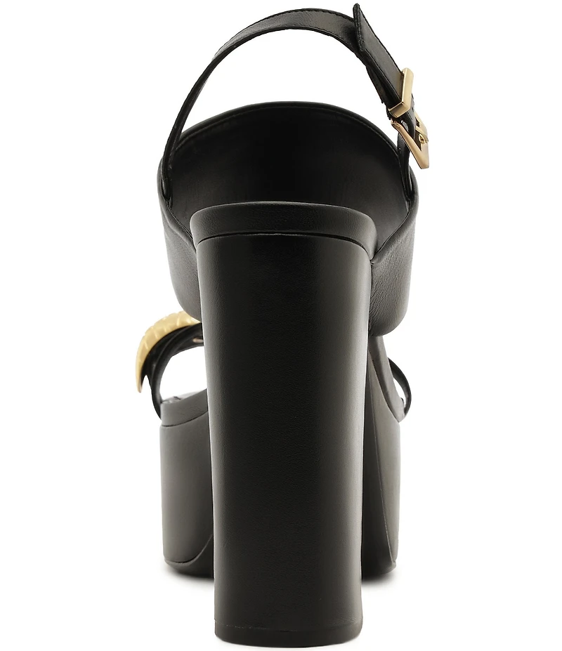 Schutz Mandy Leather Toe Ring Hardware Block Heel Platform Sandals