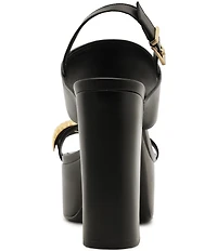 Schutz Mandy Leather Toe Ring Hardware Block Heel Platform Sandals