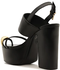 Schutz Mandy Leather Toe Ring Hardware Block Heel Platform Sandals