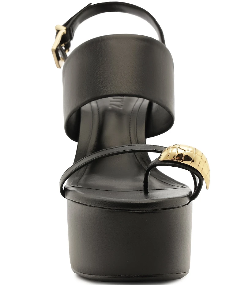 Schutz Mandy Leather Toe Ring Hardware Block Heel Platform Sandals