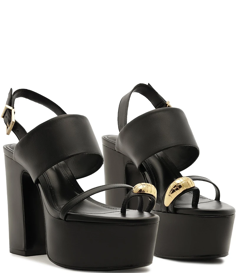 Schutz Mandy Leather Toe Ring Hardware Block Heel Platform Sandals