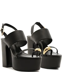 Schutz Mandy Leather Toe Ring Hardware Block Heel Platform Sandals