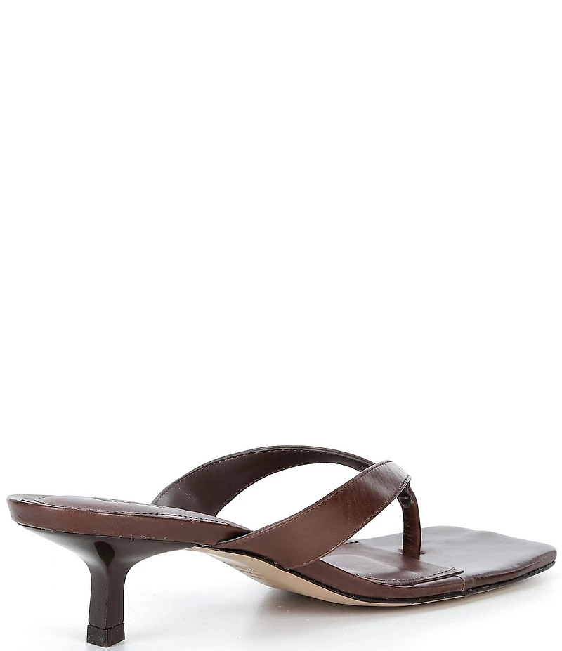 Schutz Marjorie Leather Square Toe Kitten Heel Thong Slide Sandals