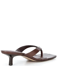 Schutz Marjorie Leather Square Toe Kitten Heel Thong Slide Sandals