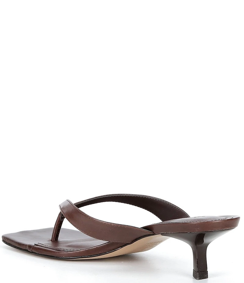 Schutz Marjorie Leather Square Toe Kitten Heel Thong Slide Sandals