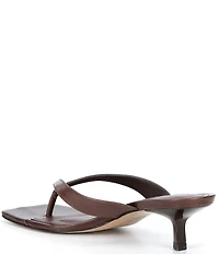 Schutz Marjorie Leather Square Toe Kitten Heel Thong Slide Sandals