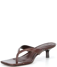 Schutz Marjorie Leather Square Toe Kitten Heel Thong Slide Sandals