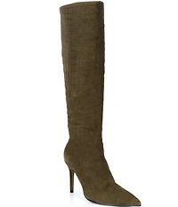 Schutz Mary Up Croco Printed Suede Pointed Toe Tall Boots