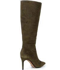 Schutz Mary Up Croco Printed Suede Pointed Toe Tall Boots
