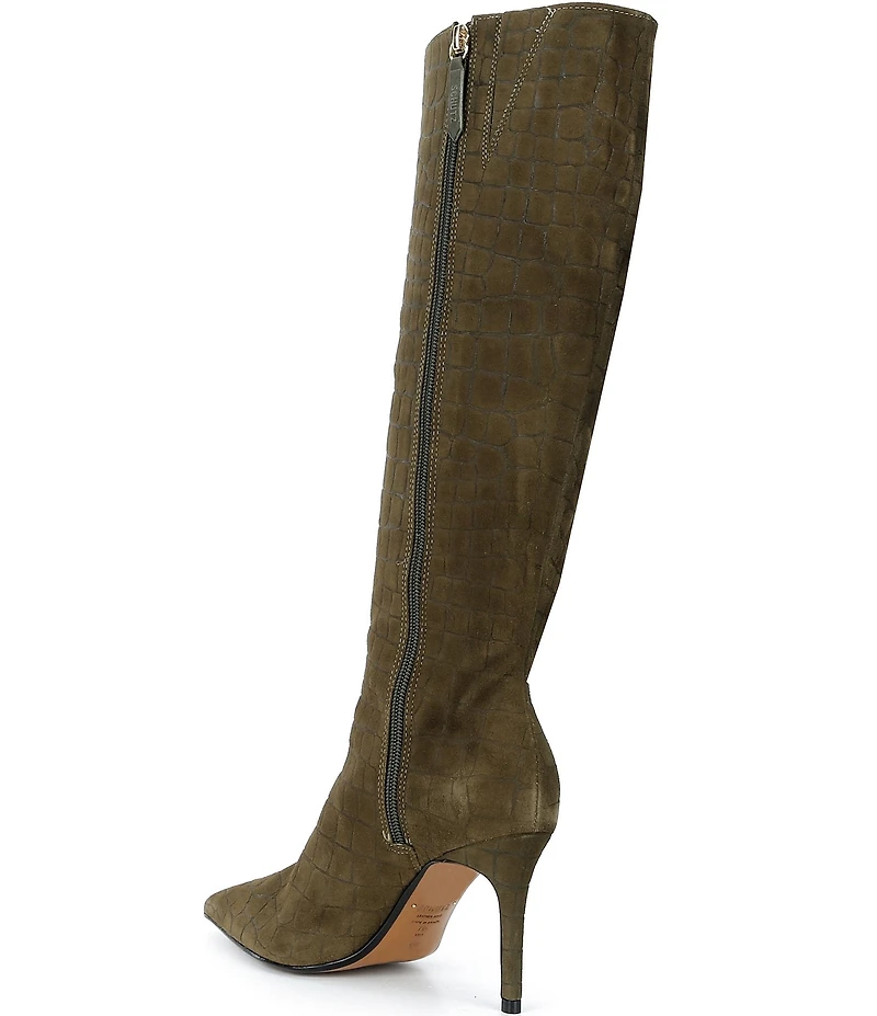 Schutz Mary Up Croco Printed Suede Pointed Toe Tall Boots