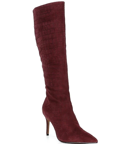Schutz Mary Up Croco Printed Suede Pointed Toe Tall Boots